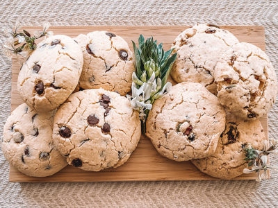 gluten free chocolate chip cookies on serving board